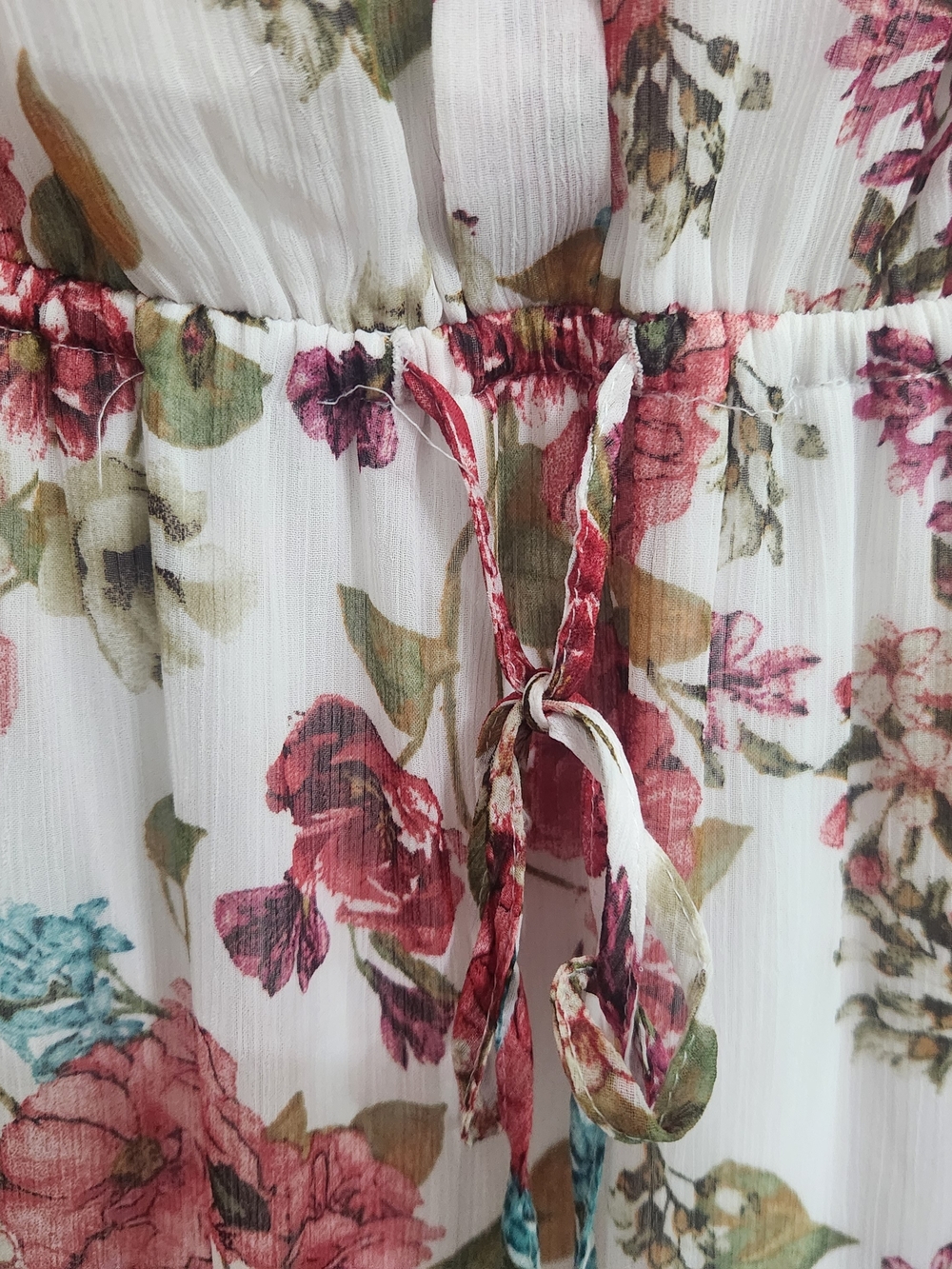 Floral Maxi Dress in White with Pink & Green Blooms - Picture 4 of 6
